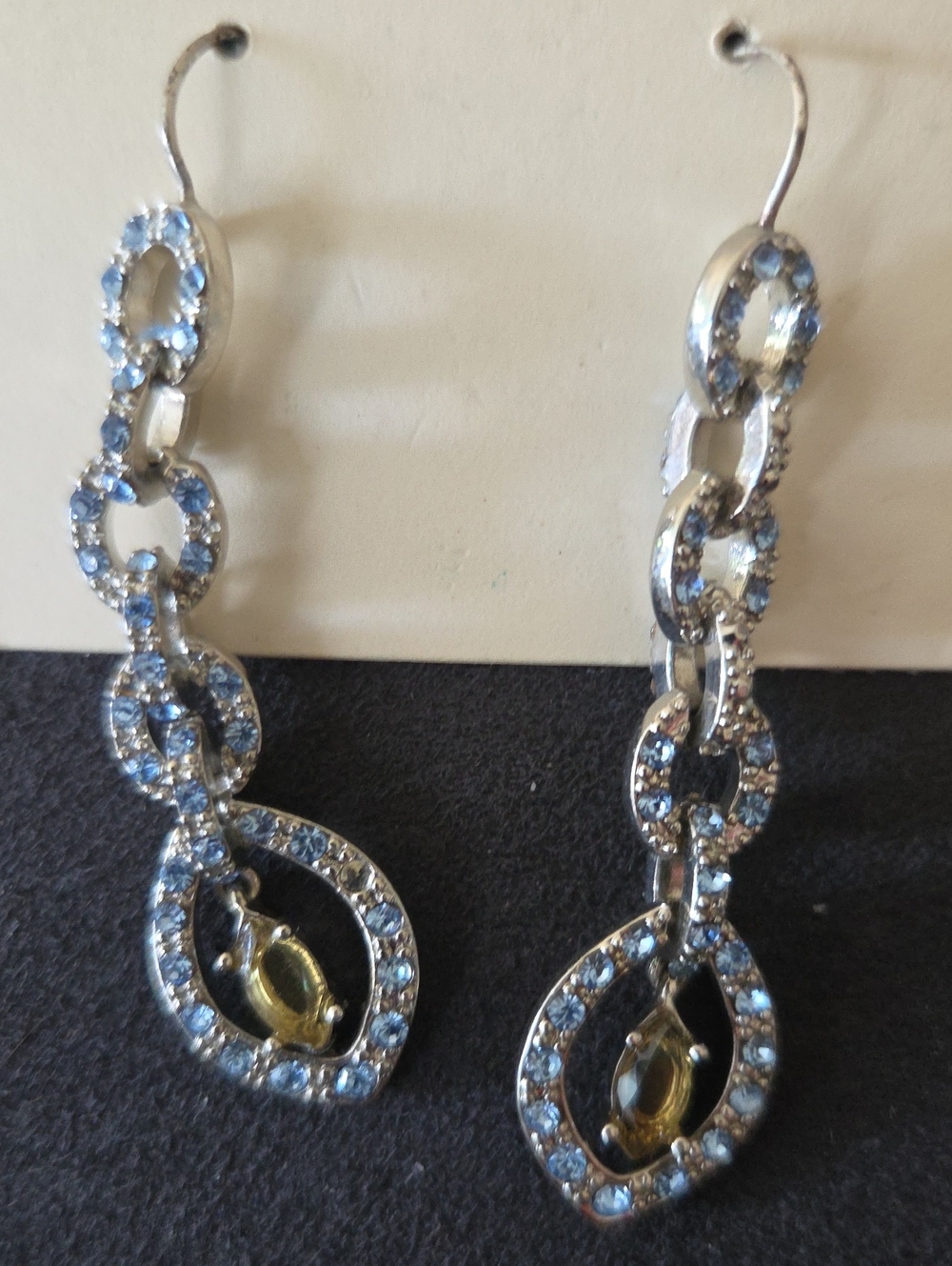 Monet Silver-Tone Drop Earrings with Light Blue Crystals and Amber Accent